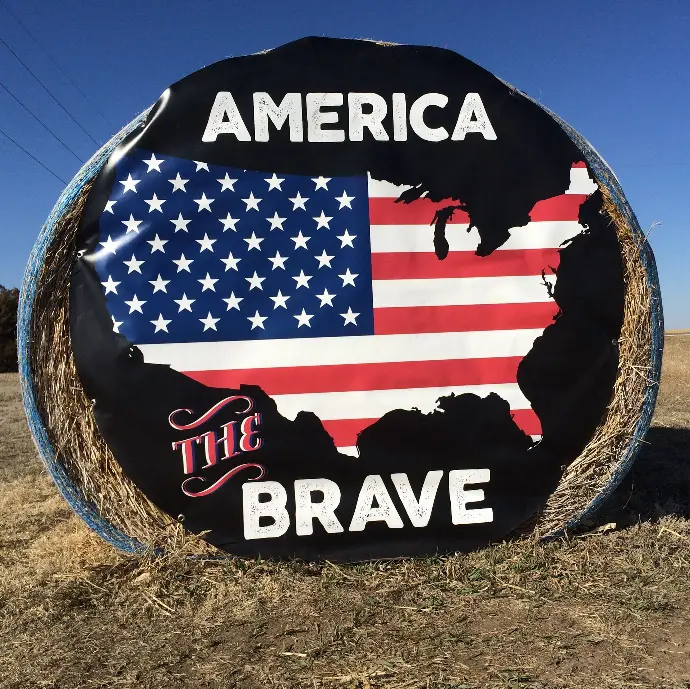 America Brave HayBoard Banner - 62.5" x 62.5" ((12) 12" Mounting Stakes + Blizzard Strap Kit (6) Straps with (6) Mounting Stakes)